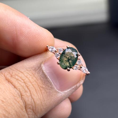 خاتم من حجر العقيق الطبيعي الأخضر الطبيعي