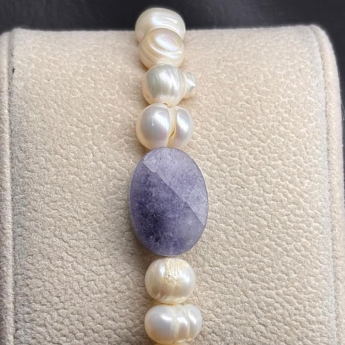 اسوارة من اللؤلؤ الزراعي الطبيعي وحجر الاكوامارين