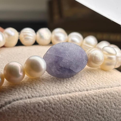 اسوارة من اللؤلؤ الزراعي الطبيعي وحجر الاكوامارين