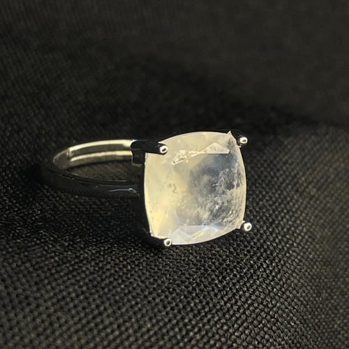 خاتم فضة من حجر القمر الطبيعي فضة 925