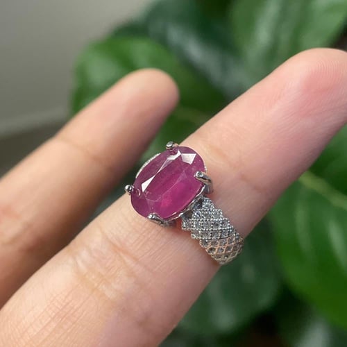 خاتم من حجر الياقوت الافريقي الطبيعي حجم كبير فضة...