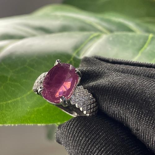 خاتم من حجر الياقوت الافريقي الطبيعي حجم كبير فضة...