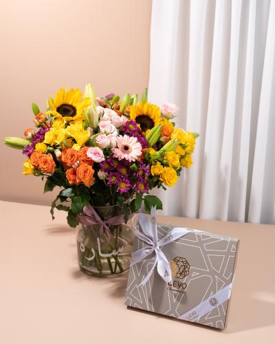 فازة ورد مع شكولاته ليفو