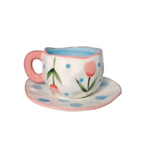 Cup and plate set "Rasha Tulip" – handmade with all love | Mystery-kitchen