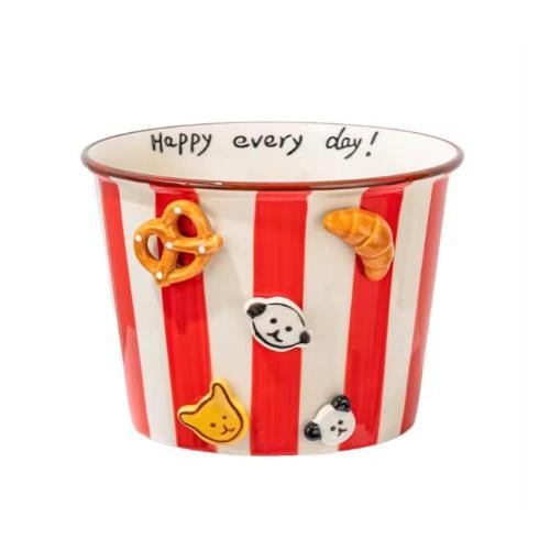 Red and white striped ceramic bowl with French des...