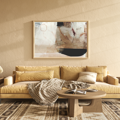 لوحة طباعة طولية تجريدية بألوان ترابية