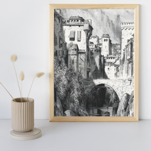 لوحة طباعة طولية مدينة قديمة