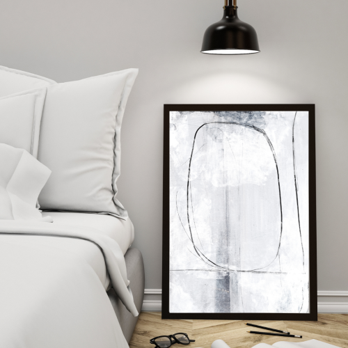 لوحة طباعة طولية تجريدية بيضاء