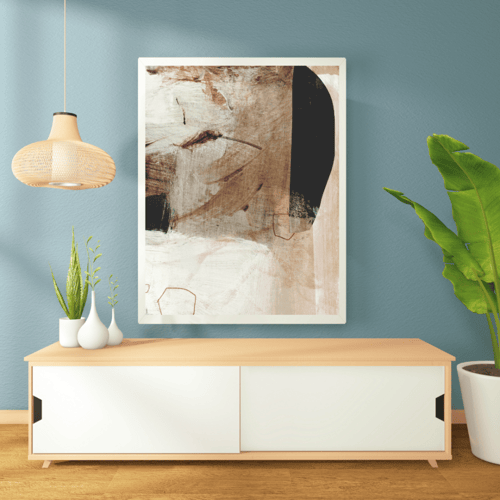 لوحة طباعة طولية تجريدية بألوان ترابية