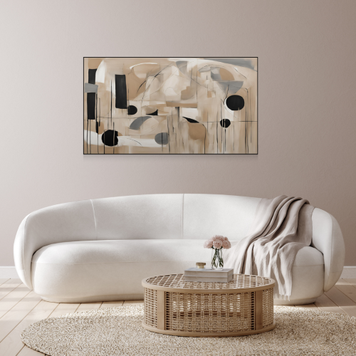 لوحة عرضية تجريد لون بيج