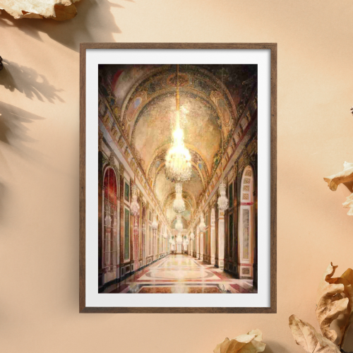 لوحة طباعة طولية بهو قصر