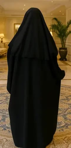 Black abaya, future fabric, Korean abaya, head and shoulder