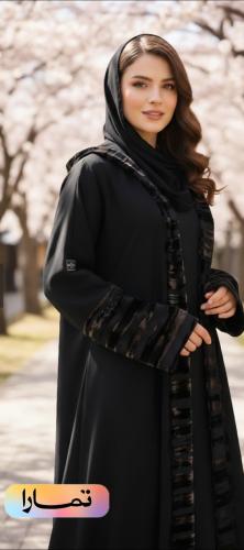 Black abaya, crepe royal fabric, open, without but...