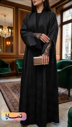 Black abaya heavy jacquard fabric with lace