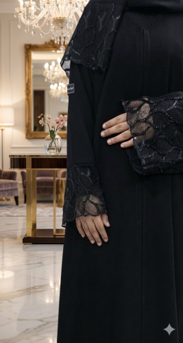 عبايةسوداء قماش راما مقلم مع كلفة بليد والطرحه