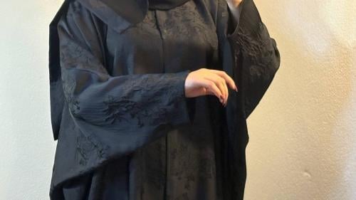Luxury black jacquard abaya