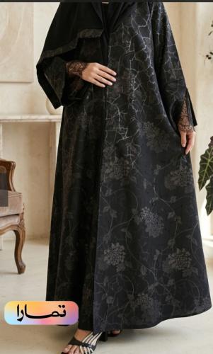 Colorful abaya, jacquard fabric, standing collar, with double-layer trim
