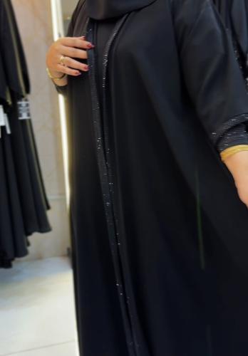 Luxury black abaya with delicate crystal details