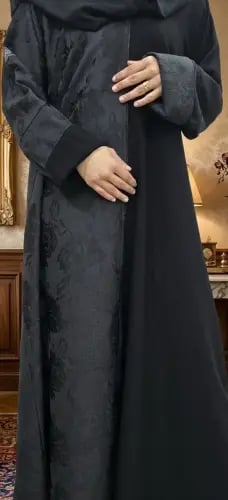Black abaya, crepe royal fabric with jacquard