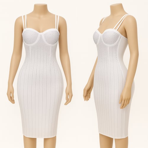 فستان سهرة قصير مرصع بالكريستال البراق