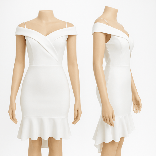 فستان سهرة قصير Off Shoulder بتصميم ذيل السمكة