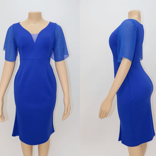 فستان سهرة ناعم أسود بكم شيفون منقط