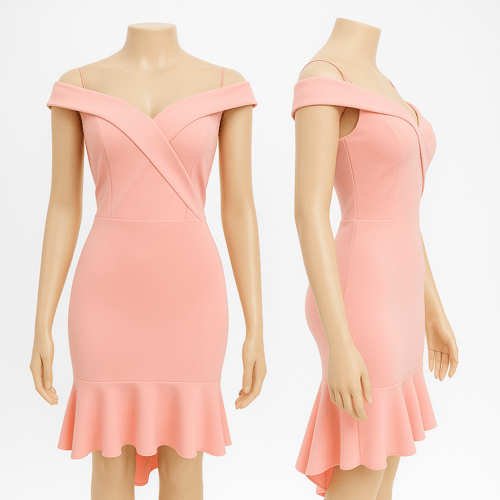 فستان سهرة قصير Off Shoulder بتصميم ذيل السمكة