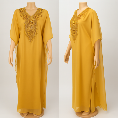 جلابية شيفون طويلة بتطريز مغربي