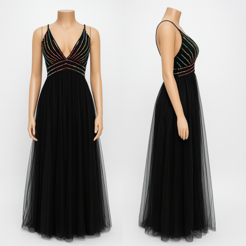 فستان سهرة طويل ناعم شيفون وترتر