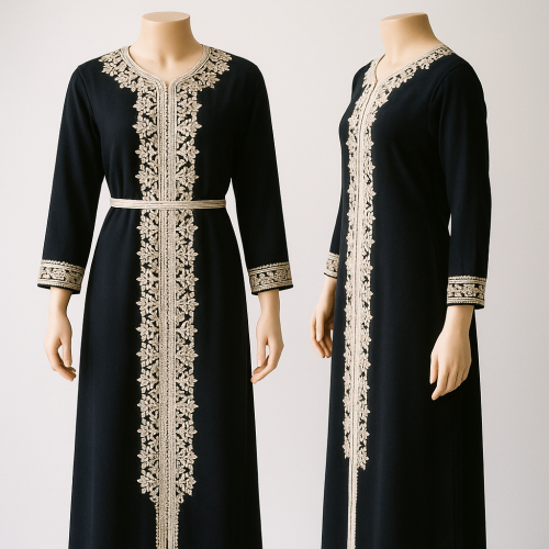 قفطان مغربية طويلة مطرزة بحزام أنيق