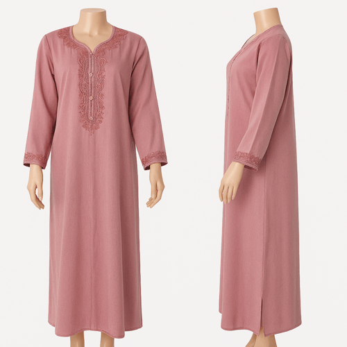 جلابية طويلة مغربية بتطريز فاخر