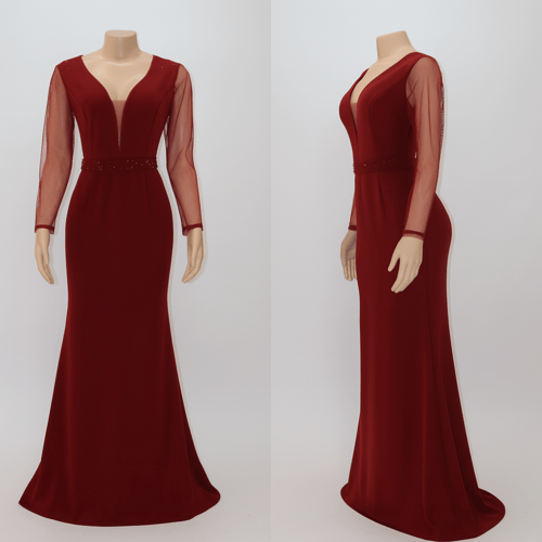 فستان سهرة ملكي بأكمام تول