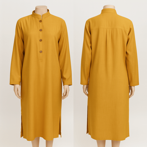 جلابية طويلة ناعم مطرز بأزرار