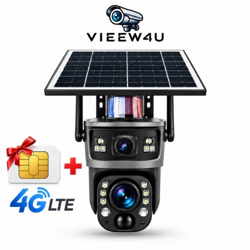 كاميرا مراقبة طاقة شمسية 4g بعدستين ثابتة ومتحركة دقة 4K زوم 48X + شريحة بيانات