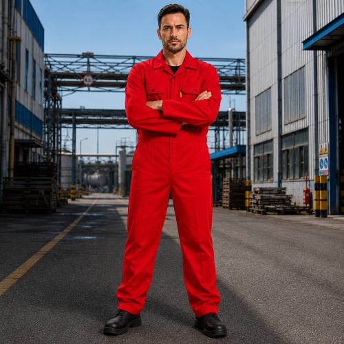 Red Maintenance Coverall - 100% Cotton, 240 GSM - Durable Men's Workwear