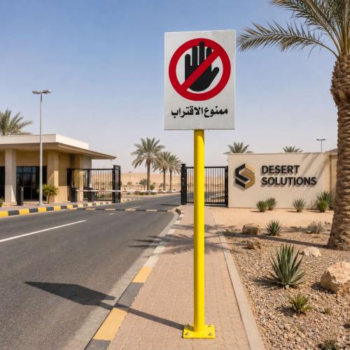 عمود لوحات إرشادية 2.5 متر حديد أصفر مع قاعدة مربع...
