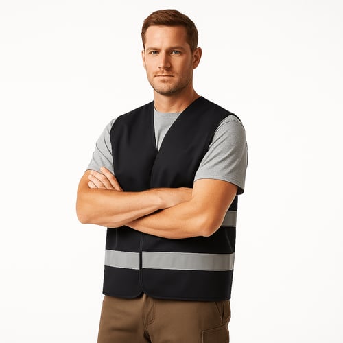 سترة سلامة عاكسة ( ملابس السلامة ) لون أسود وشريط...