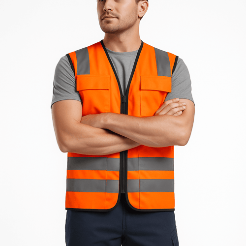 سترة سلامة عاكسة ( ملابس السلامة ) 4 جيوب - برتقال...