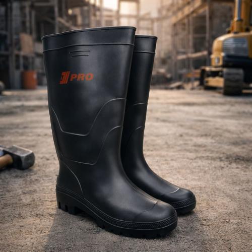 Black high-neck leather work boots