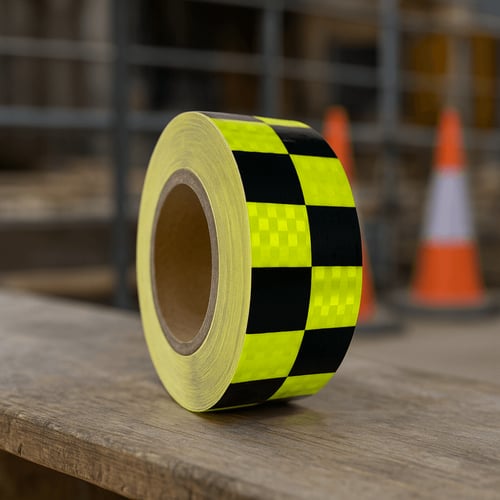 شريط تحذيري لاصق وعاكس للضوء Black Squares Yellow...