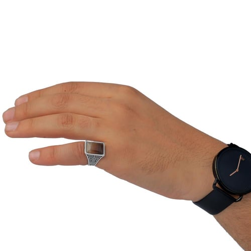 خاتم فضة عقيق مشجر مربع عيار 925 أسترليني