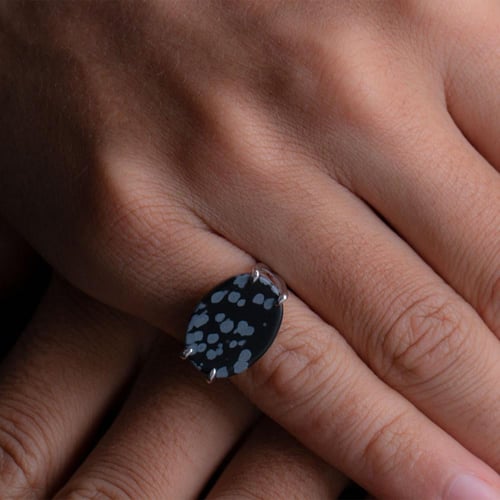 خاتم فضة شنكار أسود خريطة عيار 925 أسترليني