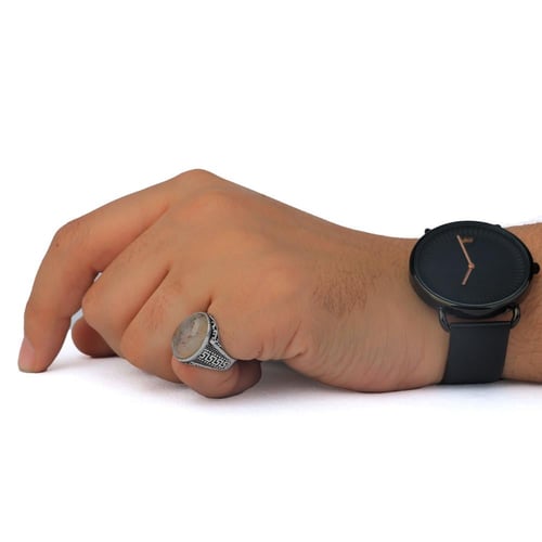 خاتم فضة عقيق مزهر عيار 925 أسترليني