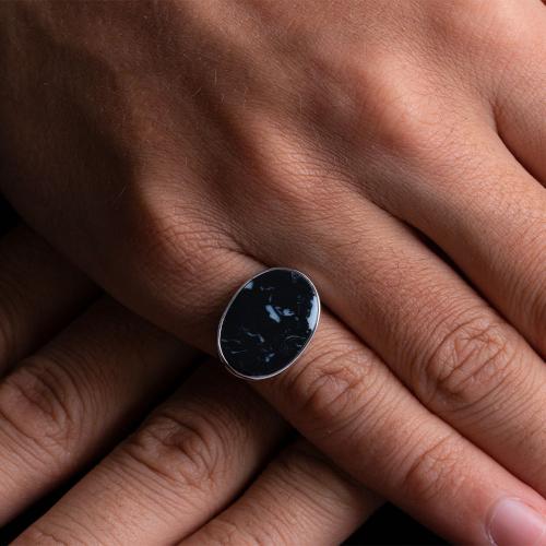 خاتم فضة ملكي أسود خريطة عيار 925 أسترليني