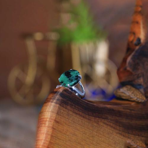 خاتم فضة شنكار حجر اخضر دائري عيار 925 أسترليني