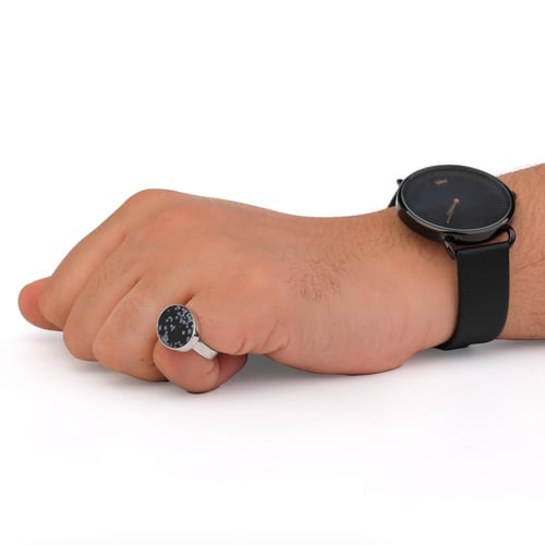 خاتم فضة ملكي أسود مخطط عيار 925 أسترليني