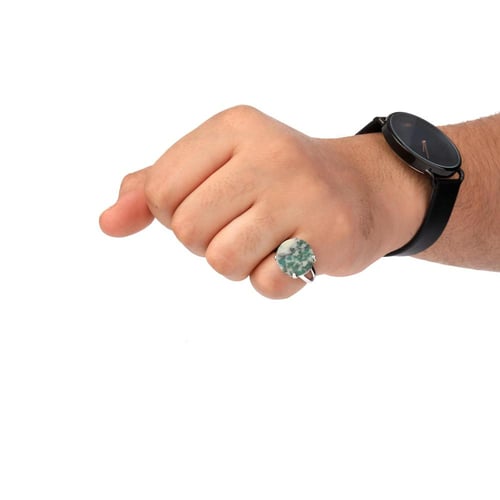 خاتم فضة شنكار حجر عقيق اخضر مشجر دائري عيار 925 أ...