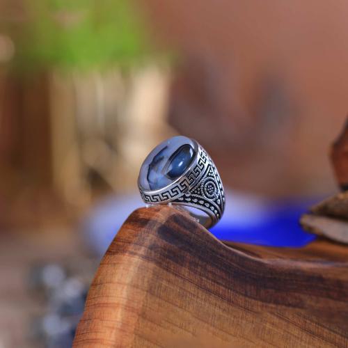 خاتم فضة عقيق مشجر عيار 925 أسترليني