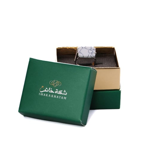 خاتم فضة شنكار مربع ابيض معرق عيار 925 أسترليني