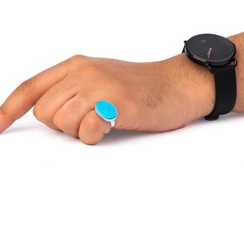 خاتم فضة ملكي حجر فيروزي فضة عيار 925 أسترلني